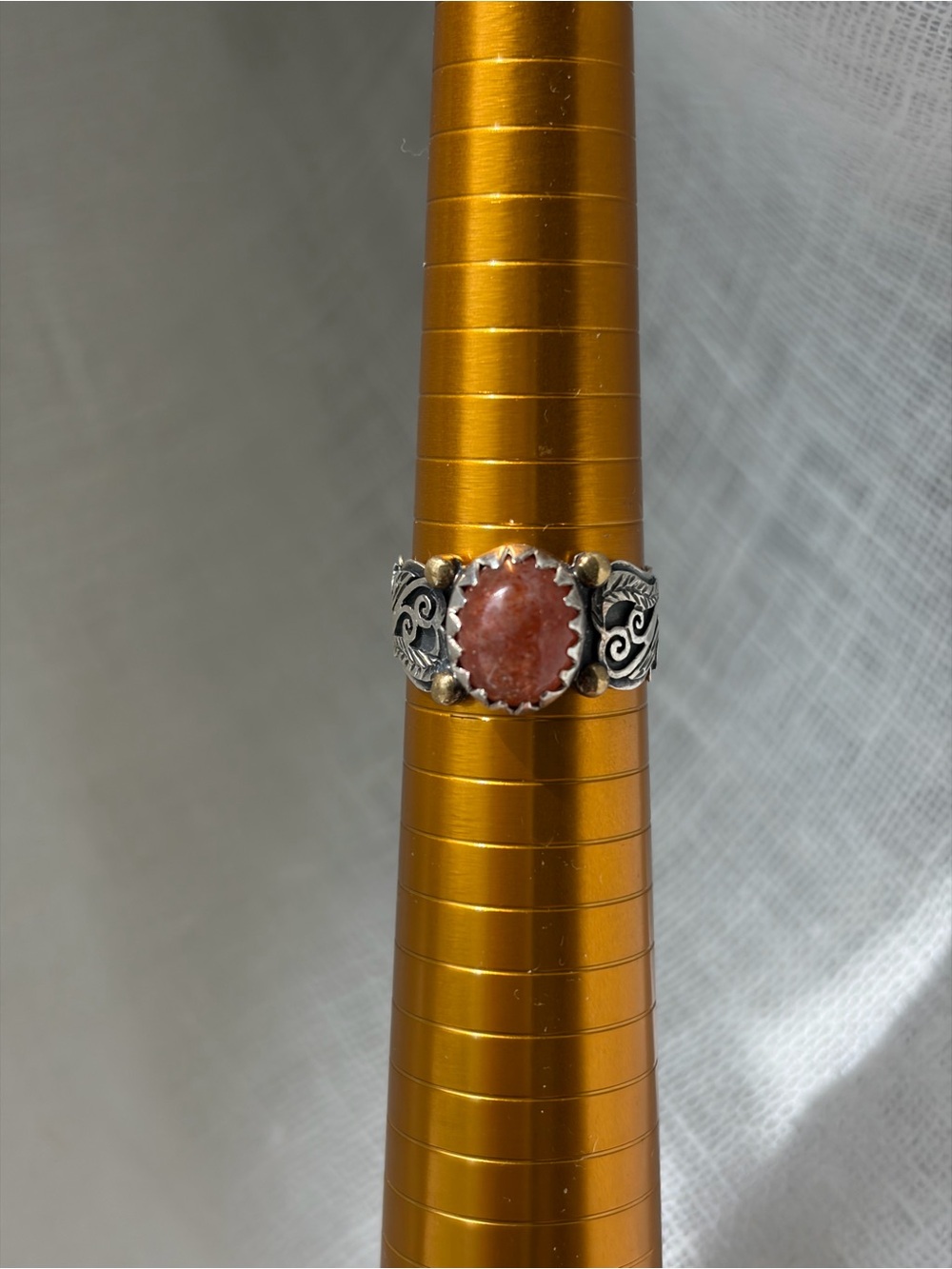 Natural Sunstone Sterling Silver Ring – Cloud Pattern, Adjustable, Nepal
